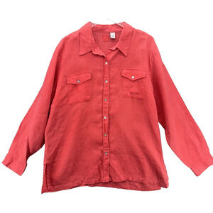 LINO by Chicos Womens Button Up Top Size 3 (XL) Coral Red Coastal Grandma Preppy